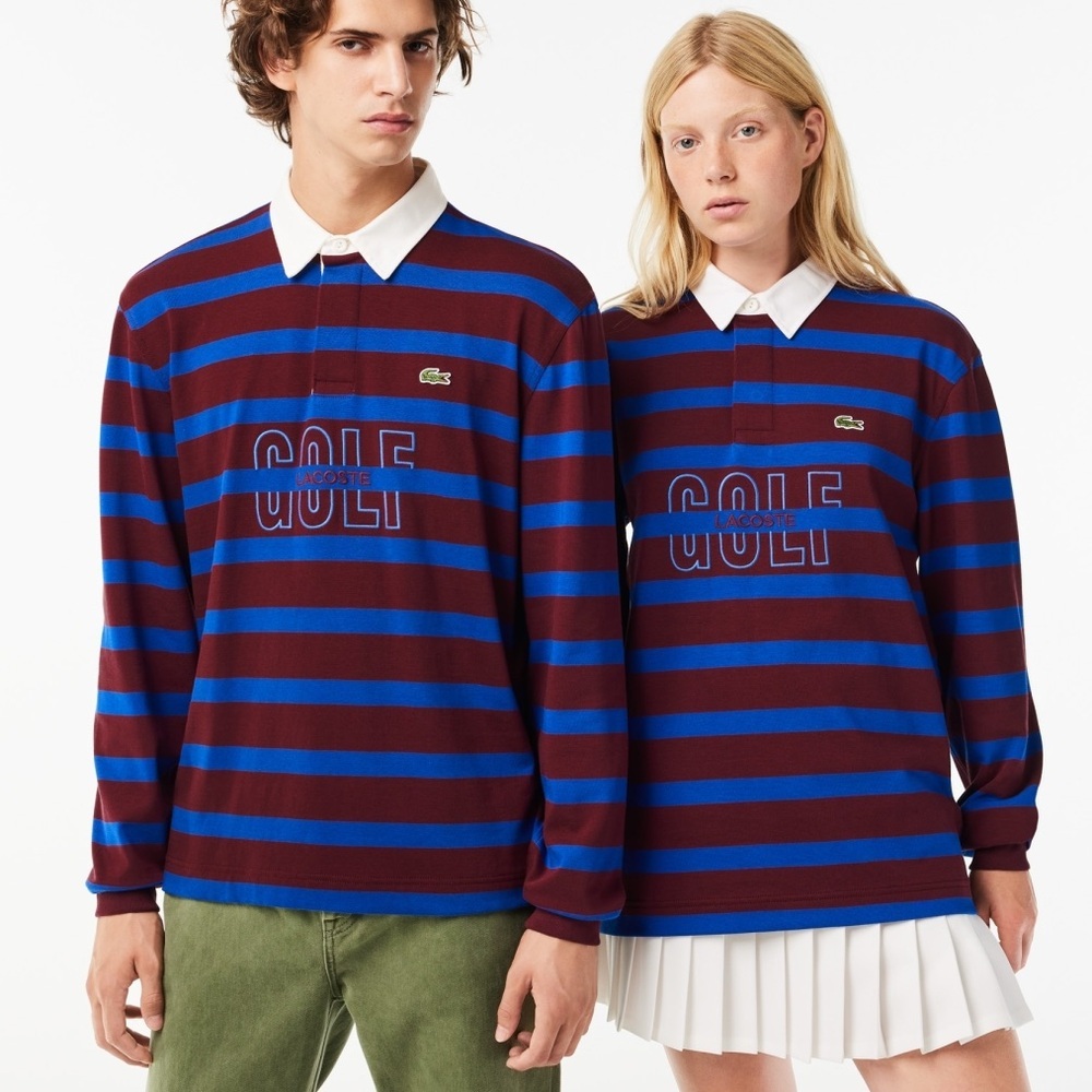 LACOSTE Unisex Long‎ Sleeve Striped Rugby Shirt
